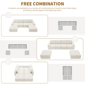 Olodumare U Shaped Minimalist Modular Sectional Sofa Sets, Modern 6 Pcs Luxury Chenille Floor Cloud Couch, Free Combination, Foam-Filled Sleeper Sofa Bed for Living Room, Office, Deep Seat, Beige