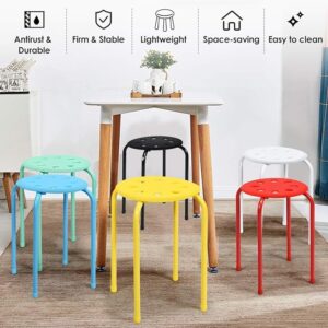 6-Pack Plastic Stackable Stools, 17.5" Multipurpose Stool Chairs w/Metal Frame, X-Shape Connection, Non-Slip Feet, Mulit Color for Students Child Kids, Colorful