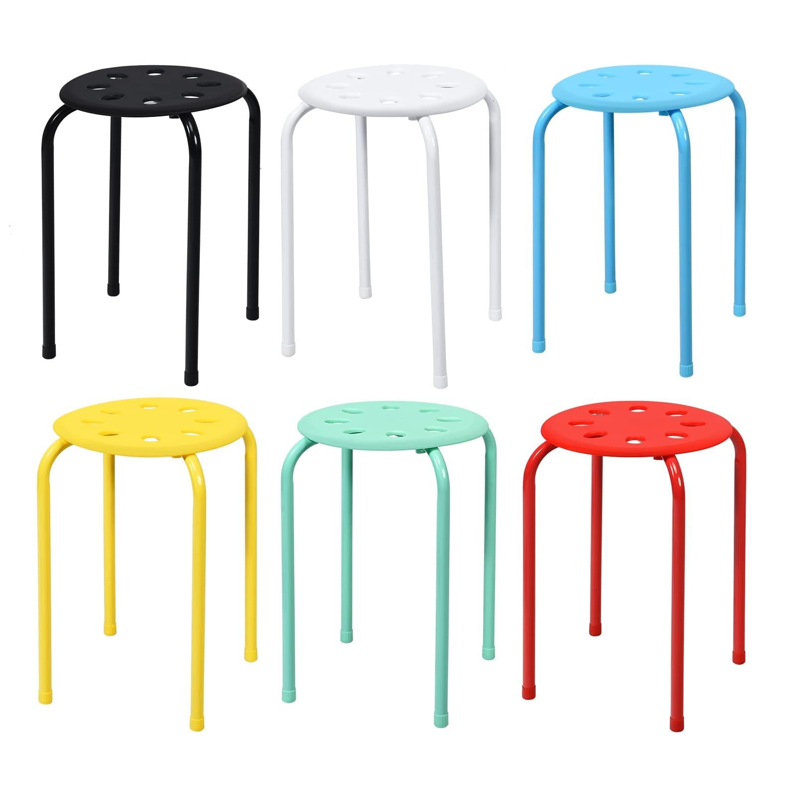 6-Pack Plastic Stackable Stools, 17.5" Multipurpose Stool Chairs w/Metal Frame, X-Shape Connection, Non-Slip Feet, Mulit Color for Students Child Kids, Colorful