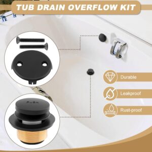 Matte Black Bathtub Drain Kit, Bathtub Drain Stopper Replacement with 2-Hole Overflow Faceplat, Including 1 Brass Threaded Adapter(Color:Black)