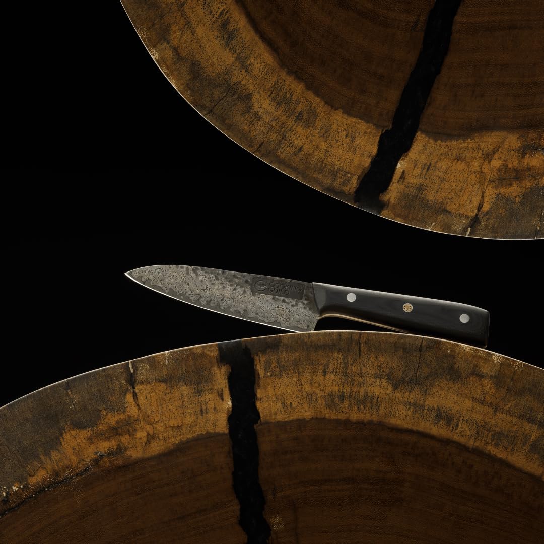 The Cooking Guild - Petty Knife - 67 Layers Japanese Damascus Steel - Comfortable G10 Handle - Includes Protective ONYX Sheath - Perfect for Professional Chefs and Home Cooks