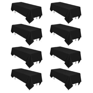 8 pack black tablecloths 60 x 102 inch rectangular table cloths for rectangle tables 6ft, wrinkle resistant black table cloth washable polyester fabric table covers for buffet wedding party banquet