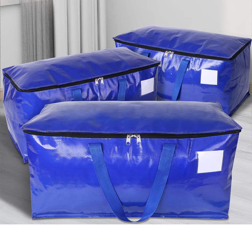 Extra Large Moving Bags with Long Handles &Strong Zippers,Extra Large Storage Bags for Space Saving, Fold Flat, Clothing Blanket Storage,Alternative to Moving Box (blue, 4PACK)