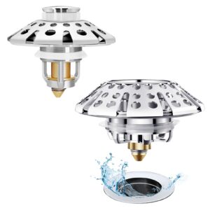 azwzz 1 pcs bathroom sink drain stopper with strainer and 1 pcs bathtub drain stopper with drain hair catcher, 3 in 1 feature, all brass plating process