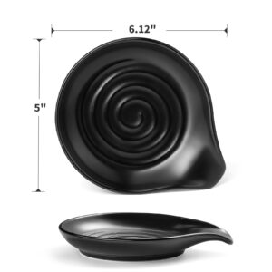 Gencywe Spoon Rest for Stove Top, 6.1" Large Ceramic Spoon Holder for Kitchen Counter Decor, Heat-Resistant Cooking Utensil Rest, Coffee Spoon Holder, Black Kitchen Spoon Rest for Spoon Ladle Spatula