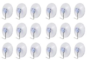 dependable industries inc. essentials 18-pack bpa-free suction cups with metal hooks, 1.75" diameter clear - office & decor use, utility home hanging organizer use on smooth surface