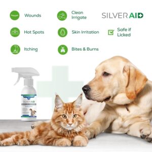 SilverAid Wound & Skin Spray, Patented Colloidal Silver Spray, Hot Spot Treatment for Dogs, Cats, Horses, Relief of Itching, Irritations, Burns, Minor Cuts, Coat Care, Vet Recommended, Made in USA