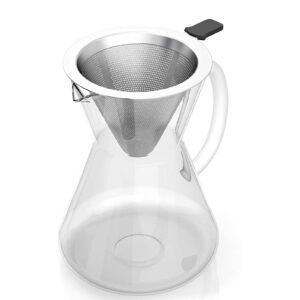 pour over coffee maker with stainless steel filter, borosilicate glass carafe manual coffee dripper brewer with handle, no paper filters needed hand drip coffee maker (13.5 oz for 3 cups)