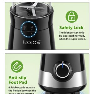 KOIOS Smoothie Blender, 900W Blenders for Kitchen with 27oz No-BPA Portable Bottles and Spout Lids, 3 Modes Personal Mixer Blender for Shakes Smoothies Frozen Drinks Baby Food, Nutritious Recipe