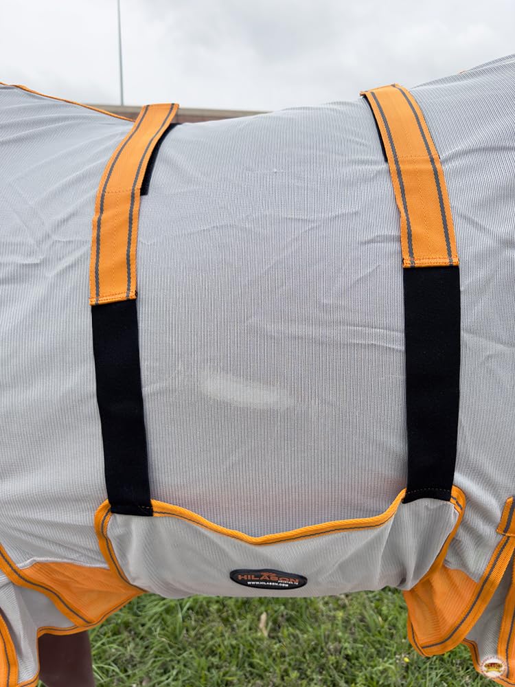 HILASON 78" Inches Horse Fly Sheet with Neck UV Protect Mesh Bug Mosquito Summer White/Orange | Horse Fly Sheet | Horse Western Fly Sheet | Fly Sheets for Horses | Mosquitoes Protection for Horses