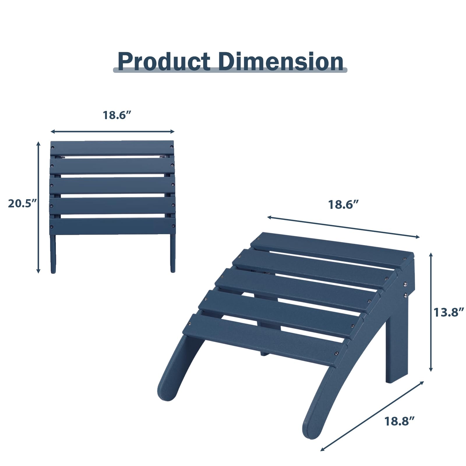 Aoodor Outdoor Adirondack Ottoman, HDPE Adirondack Chair Ottoman, Outdoor Patio Weather Resistant for Patio, Porch, Backyard, Garden, Lawn, Deck - Blue