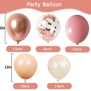 Blush Dusty Pink Balloons, 60Pcs Retro Pink Rose Gold Balloon, 12Inch Metallic Confetti Rose Gold Cream Nude Balloon for Girls Birthday Bridal Baby Shower Wedding Boho Party Decoration