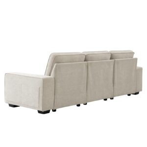 LEISLAND 100” Deep Seat Sofa Couch with Storage, Modular Sectional Cloud Sofa Couches for Living Room, Chenille Couches and Sofas with Low-Back Cushion and Detachable Cover(Beige)