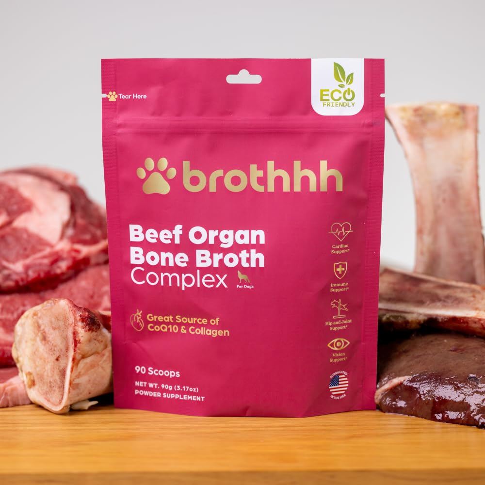 Beef Organ Meal Topper for Dogs - Bone Broth Protein - CoQ10 - Collagen - 100% Grass Fed - Pasture Raised - Veterinarian Approved - Non-GMO - Made in The USA by Brothhh - 3.17 oz. Powder