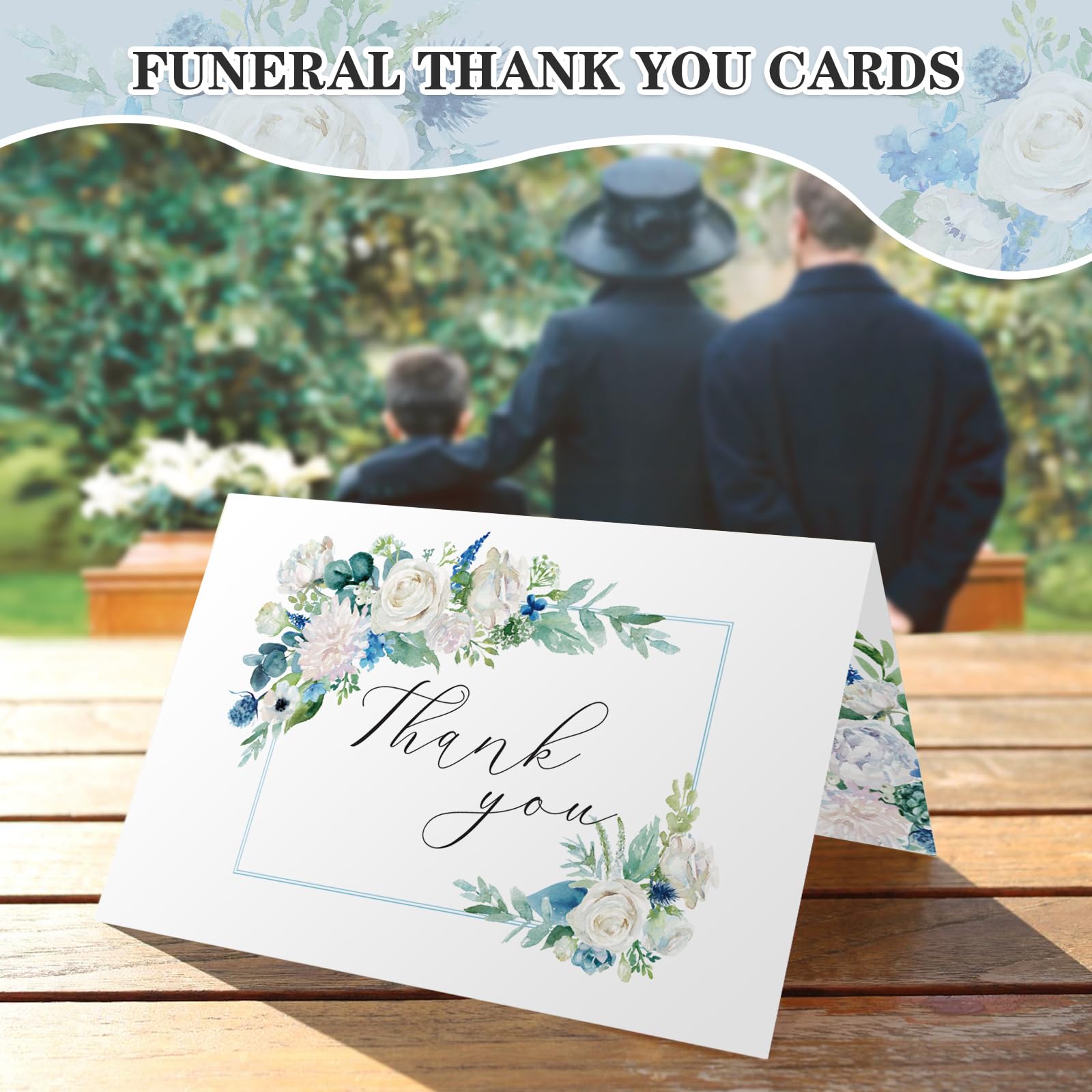 BYBOUS 25 Pack Funeral Thank You Cards with Envelopes Matching Stickers Messages Inside 4×6 in, Watercolor Rose Cross Bereavement Sympathy Thank You Cards for Funeral Family Friends Loved Ones