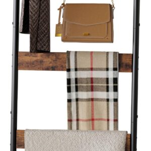 Vantimo Blanket Ladder, 5-Tier Towel Holder with 4 Removable Hooks, Farmhouse Wall Leaning Decorative Rack Shelf, Wooden Towel Display Rack, Quilt Ladder for Living Room, Bedroom