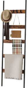 vantimo blanket ladder, 5-tier towel holder with 4 removable hooks, farmhouse wall leaning decorative rack shelf, wooden towel display rack, quilt ladder for living room, bedroom