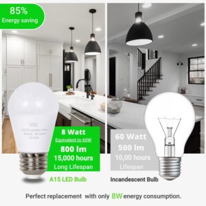 VVH 2 Pack LED Refrigerator Light Bulb 60 Watt Equivalent,A15 Light Bulb E26, 8W Daylight 5000K,800Lm,for Indoor and Outdoor, Ceiling Fan, Wall sconces,Appliance Bulb