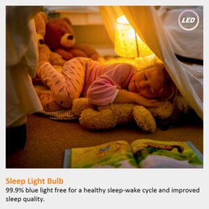 Maelsrlg Sleep Light Bulb, 60 Watt Equivalent, Dimmable, Blue Light Blocking LED Bulb, A19 E26 Base, 1800K Amber Light Bulbs, 9W 800 Lumen, Warm Light Bulbs, 4-Pack