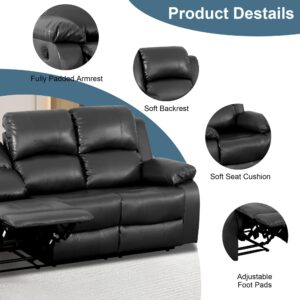 SumKea Large Loveseat Recliner Sofa, Leather Living Room Couch with Cup Holder, Black