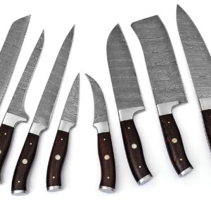 Handmade Damascus Kitchen Chef Knife Set - Professional Damascus Steel Knife Set - 10 pcs Japanese Damascus Knife Set With Leather Bag/Case(10801)