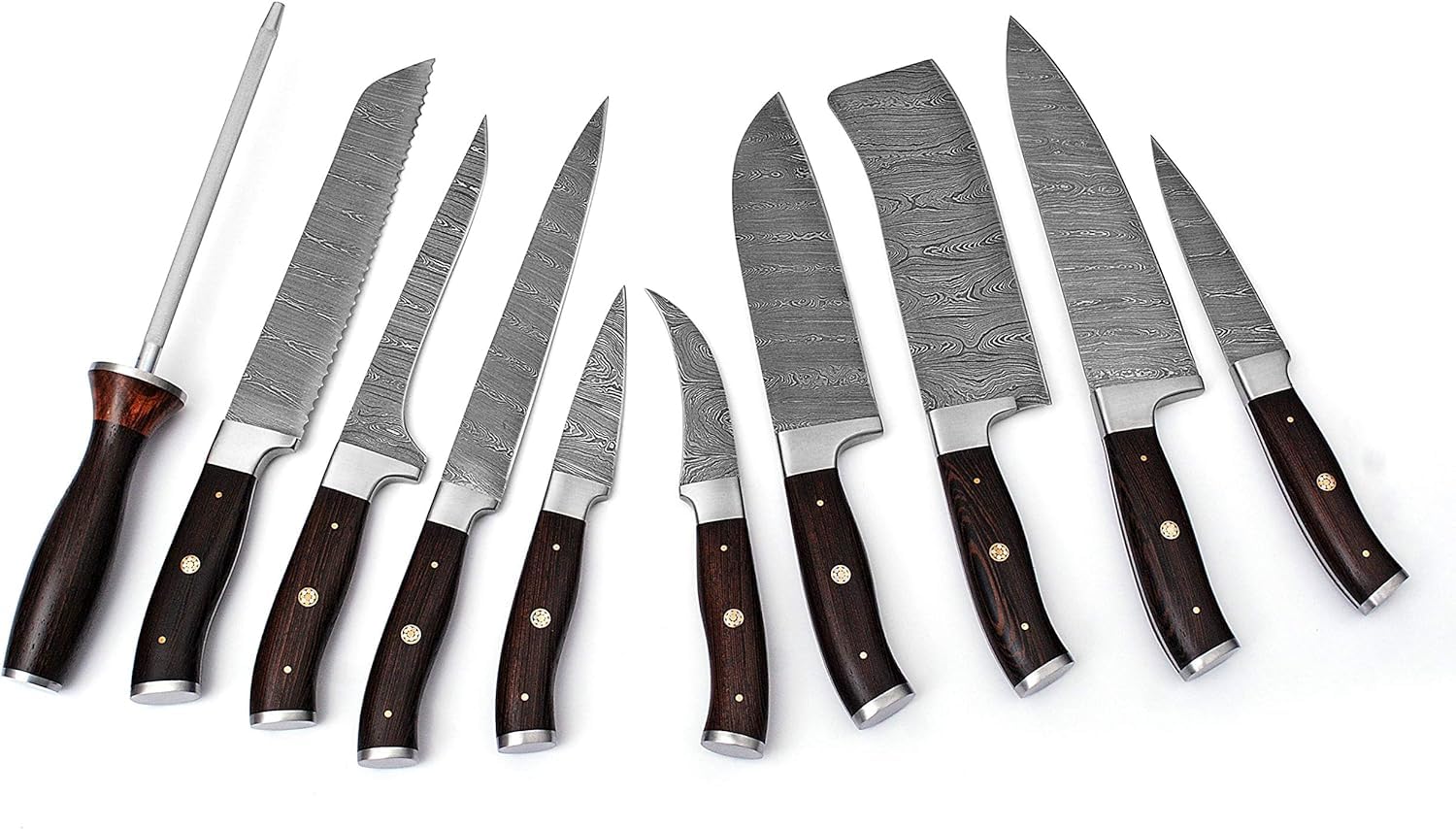 Handmade Damascus Kitchen Chef Knife Set - Professional Damascus Steel Knife Set - 10 pcs Japanese Damascus Knife Set With Leather Bag/Case(10801)