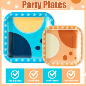 BOpusail 96Pcs Cartoon Blue and Orange Dot Party Tableware Set Disposable Dinnerware Paper Dessert Dinner Plates Napkins Plastic Forks Party Supplies for Kids Birthday Baby Shower Serves 24 Guests