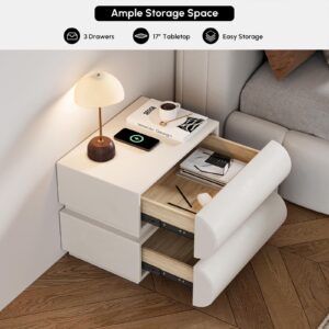 homary Smart Nightstand Modern White Leather Nightstands with Wireless Charger Bedside Table with 2 Drawers for Bedrooms Living Rooms Offices