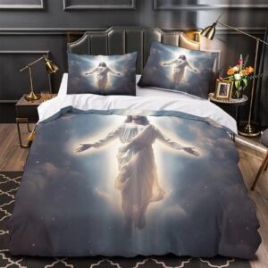 ERGTT Jesus Quilt Cover 3D Printed Beautiful Angel for Boys Girls Comforter Covers Duvet Cover with Pillow Cases with Zipper Closure Bedding Set Soft Microfiber 3 Pieces Full（203x228cm）, Style-2