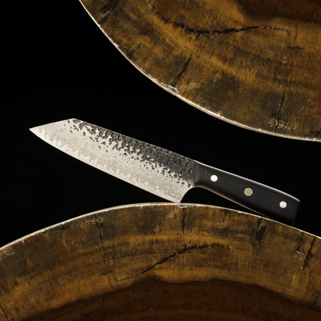 The Cooking Guild - Bunka Knife 7-inch Crafted from 67 layers Japanese Damascus Steel - Razor Sharp and Perfectly Balanced for Precision Cutting - Includes Protective ONYX Sheath