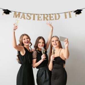 Pre-Strung Mastered It Banner - NO DIY - Gold Glitter Graduation Party Banner - Pre-Strung Garland on 10 ft Strand - Gold Grad Congrats Class of 2024 Party Decorations & Decor. Did we mention no DIY?