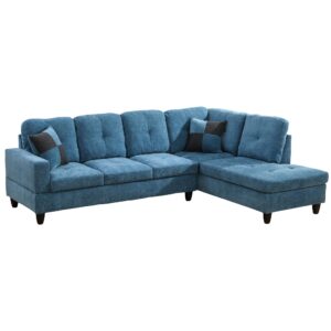 SumKea L-Shaped Sectional Sofa Set, Linnen 5-seat Couches with Pillows, Right Facing Chaise for Living Room, Apartment, Office, Blue