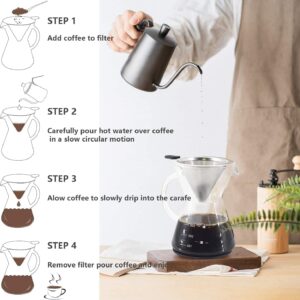 Pour Over Coffee Maker with Stainless Steel Filter, Borosilicate Glass Carafe Manual Coffee Dripper Brewer with Handle, No Paper Filters Needed Hand Drip Coffee Maker (13.5 OZ for 3 Cups)