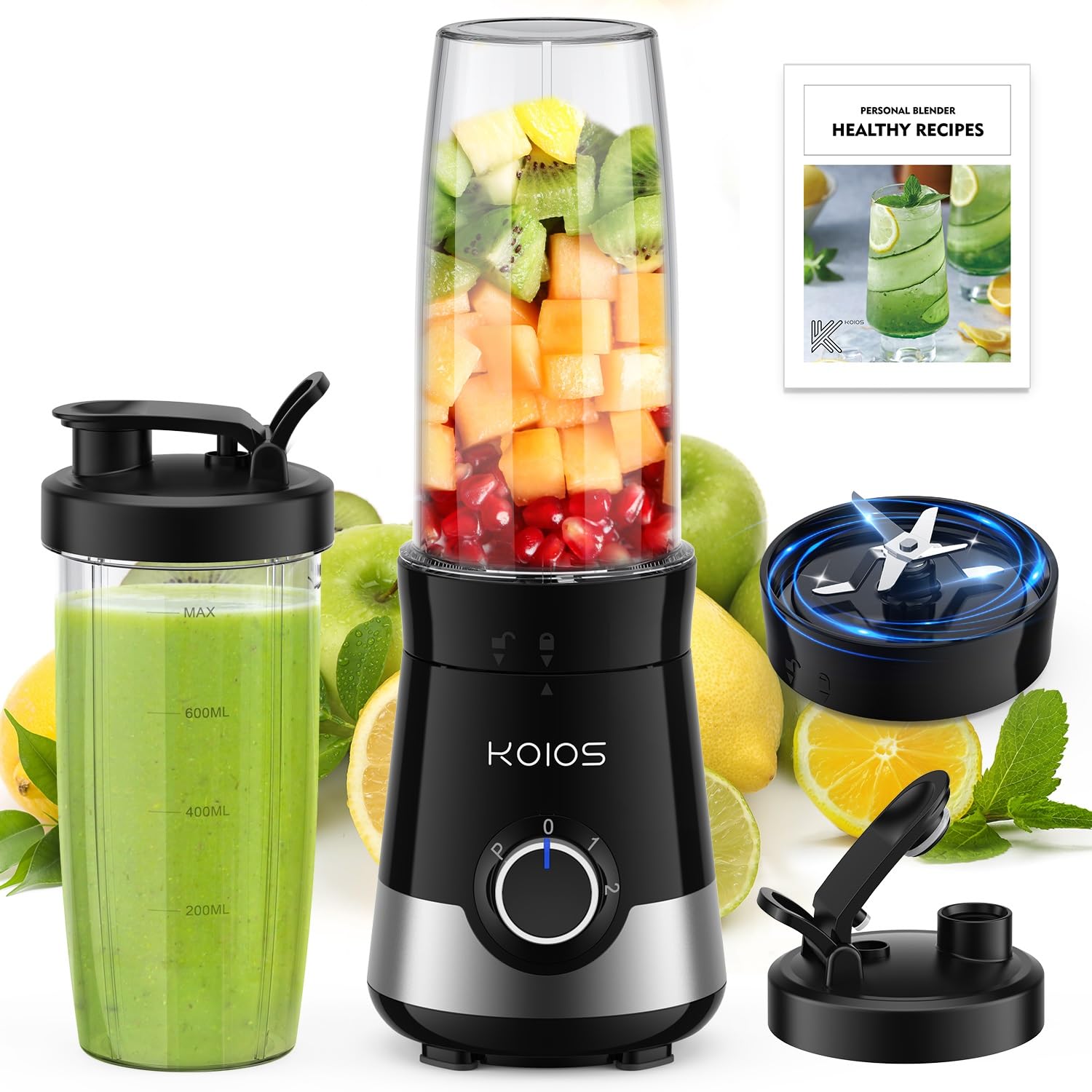 KOIOS Smoothie Blender, 900W Blenders for Kitchen with 27oz No-BPA Portable Bottles and Spout Lids, 3 Modes Personal Mixer Blender for Shakes Smoothies Frozen Drinks Baby Food, Nutritious Recipe