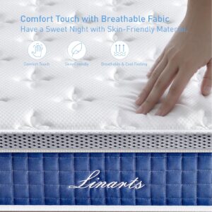 LINARTS King Mattress, 12 Inch King Size Hybrid Mattress in a Box with Pocket Spring & Soft Knitted Fabric for Comfort, Motion Isolation, Pressure Relief, Edge Support, Improve Sleep, Medium Firm