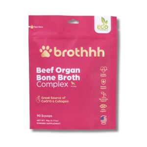 beef organ meal topper for dogs - bone broth protein - coq10 - collagen - 100% grass fed - pasture raised - veterinarian approved - non-gmo - made in the usa by brothhh - 3.17 oz. powder