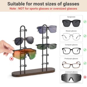 Mkono Sunglasses Organizer for 10 Pairs of Eyewear Glasses Holder Display Stand Sunglass Storage Eyeglasses Rack Double Metal Frames with Wood Base for Table Desk Countertop Dresser Bedroom