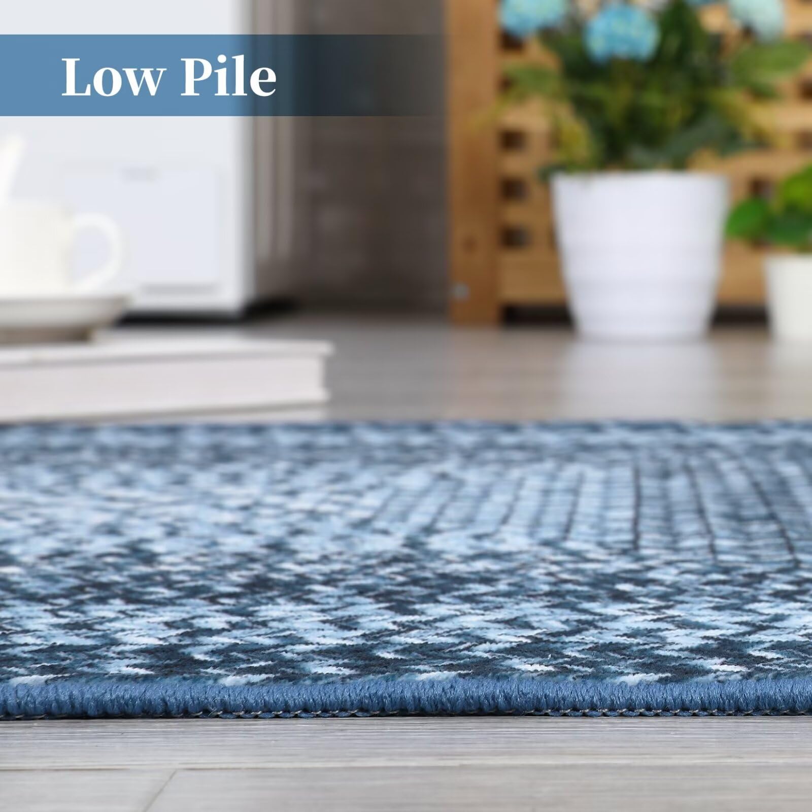 WESTLOOM Braided Area Rug 2x6 Washable Rug Runner Boho Braided Print Entryway Runners Soft Indoor Kitchen Runner Rug Non-Slip Non-Shedding Long Rug for Hallway Laundry Living Room Bedroom Blue