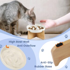 JuWow Elevated Ceramic Cat Slow Feeder Bowl, Anti Gulping Healthy Eating Diet Pet Food Bowl, Non-Slip Whale Shape Design and Raised Rim Spill Proof Slow Bowl for Kitten(Ceramic&White)