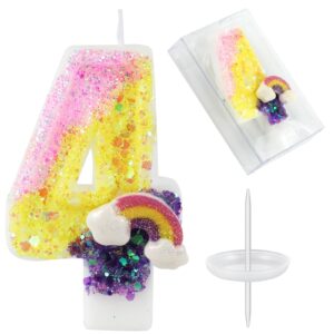 rainbow candle colorful birthday candles number 4 candles for cake and cupcake topper girl party decorations supplies decor favors（number 4）