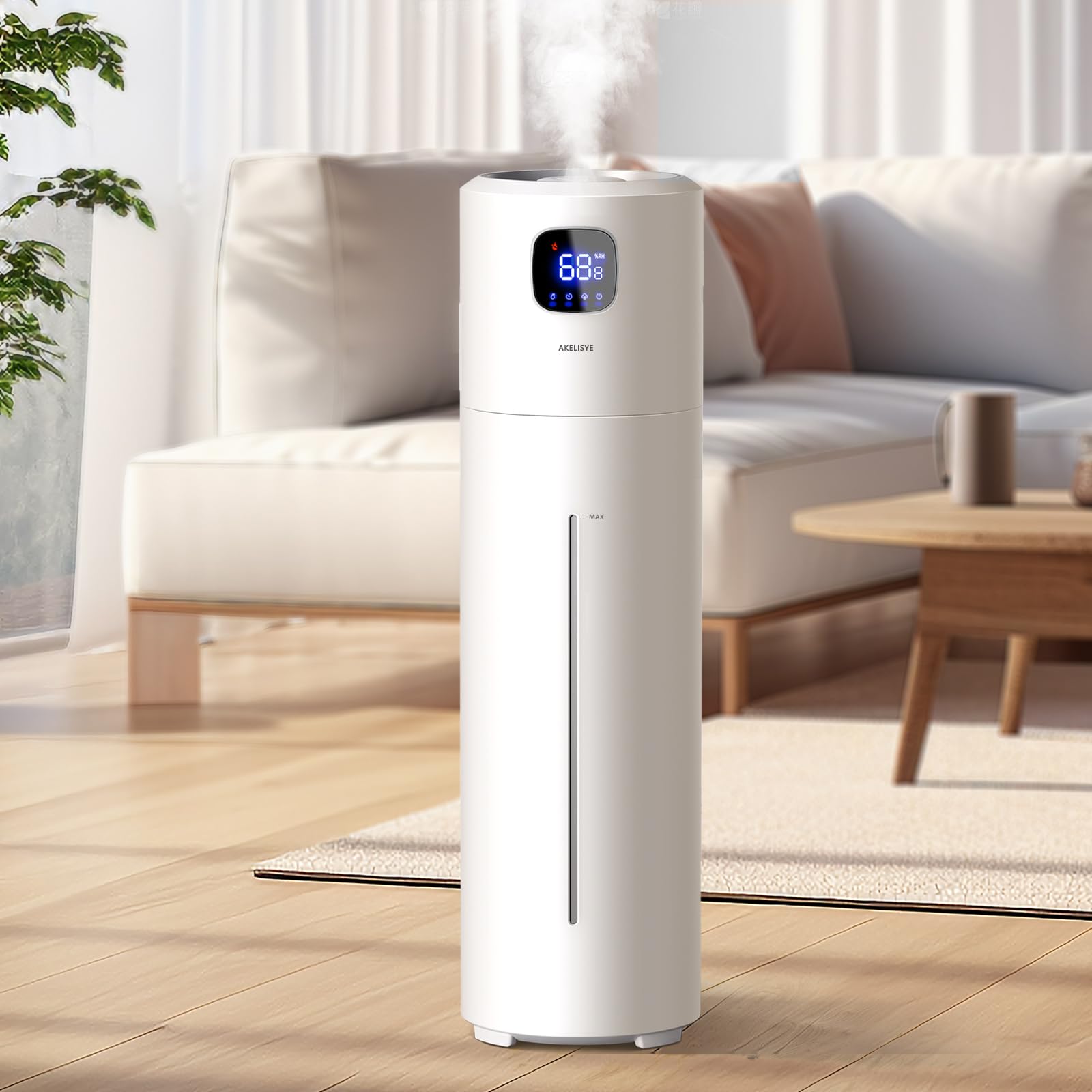 AKELISYE 9L/2.5Gal Large Humidifiers for Large Bed Room, Ultrasonic Cool Mist Top Fill Humidifier with 350ML/H Large Mist Speed, Remote, Quiet Tower Humidifier for Baby Home Plant Yoga Sleep Office