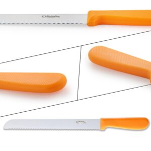 2PCS Bread Knives, Ohola 9 inch Orange Handle Bread Knife & 8 inch Yellow Handle Bread Knife, Serrated Bread Knife Cutter for Slicing Homemade Bread, Bagels, Cake (Matched Knife Sheath Included)