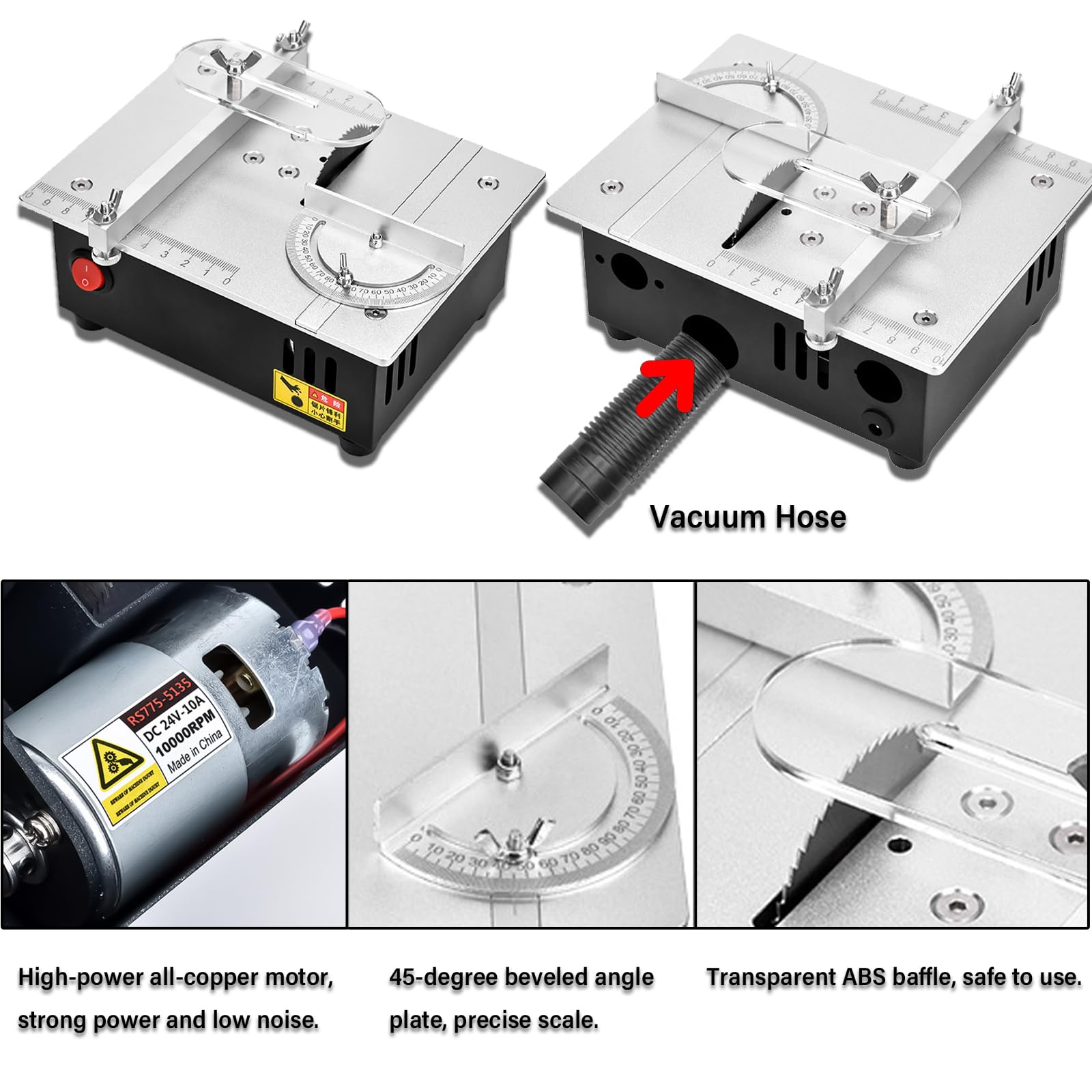 Precision Mini Electric Table Saw, DIY Hobby Handmade Woodworking Bench Cutting Machine Adjustable Cut Depth Small Desktop Saw for Miniature Wood Craft