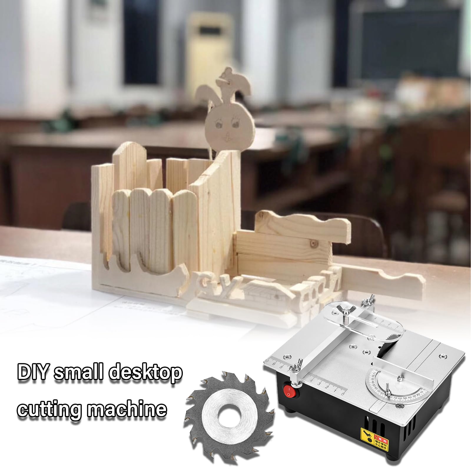 Precision Mini Electric Table Saw, DIY Hobby Handmade Woodworking Bench Cutting Machine Adjustable Cut Depth Small Desktop Saw for Miniature Wood Craft