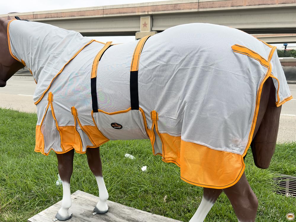 HILASON 78" Inches Horse Fly Sheet with Neck UV Protect Mesh Bug Mosquito Summer White/Orange | Horse Fly Sheet | Horse Western Fly Sheet | Fly Sheets for Horses | Mosquitoes Protection for Horses