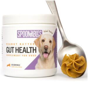 spoonables dog peanut butter - healthy dog treats with dog probiotics for digestive health - anti diarrhea for dogs - immune support supplement and dog gas relief - gut health (8.46oz)