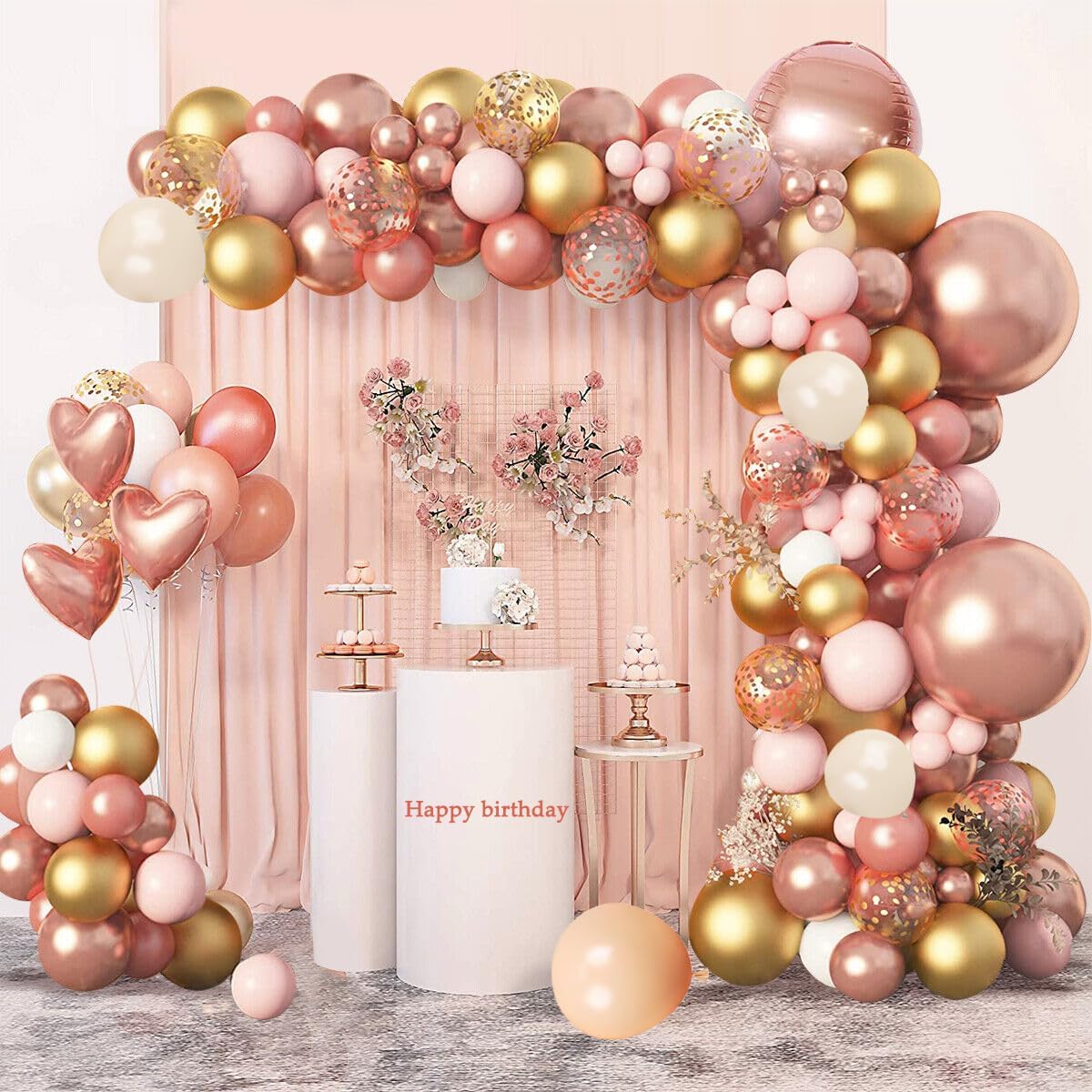 Blush Dusty Pink Balloons, 60Pcs Retro Pink Rose Gold Balloon, 12Inch Metallic Confetti Rose Gold Cream Nude Balloon for Girls Birthday Bridal Baby Shower Wedding Boho Party Decoration