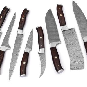 Handmade Damascus Kitchen Chef Knife Set - Professional Damascus Steel Knife Set - 10 pcs Japanese Damascus Knife Set With Leather Bag/Case(10801)