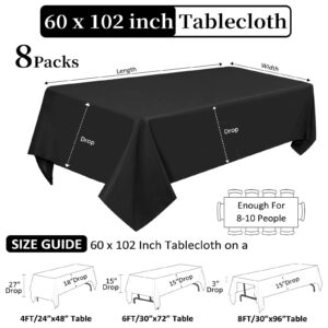 8 Pack Black Tablecloths 60 x 102 Inch Rectangular Table Cloths for Rectangle Tables 6ft, Wrinkle Resistant Black Table Cloth Washable Polyester Fabric Table Covers for Buffet Wedding Party Banquet