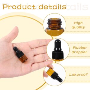 STARSIDE 50 pcs 1 ml Glass Essential Oil Dropper Bottles,1/4 Dram Amber Mini Perfume Dropping Bottle Cosmetic Sample Vials,Small Essential Oil Bottle